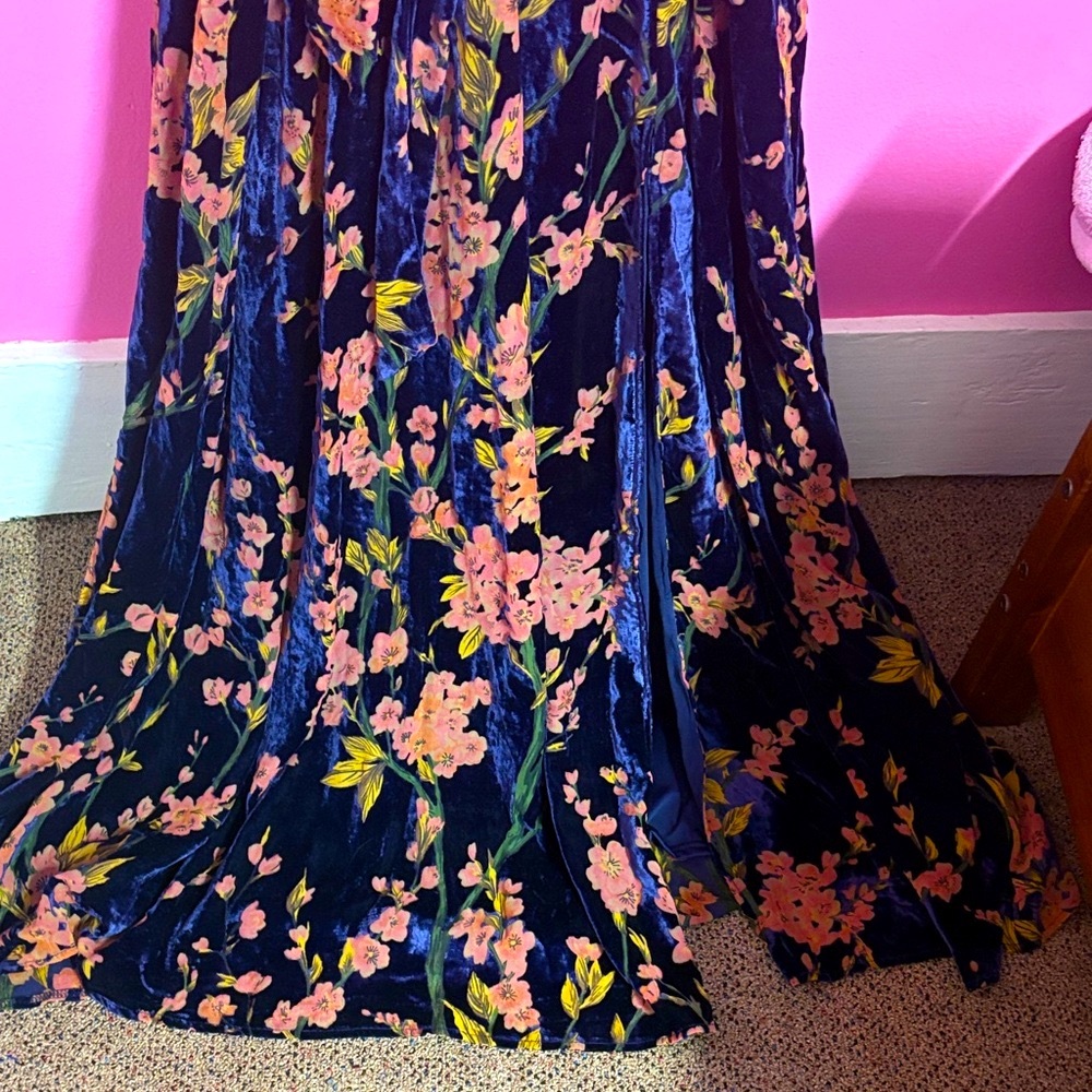 Baltic Born Lennon navy blue Floral Velvet Maxi Dress stretchy size XXL classy - Picture 5 of 16